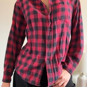 Red and Black Plaid Button-Up Shirt